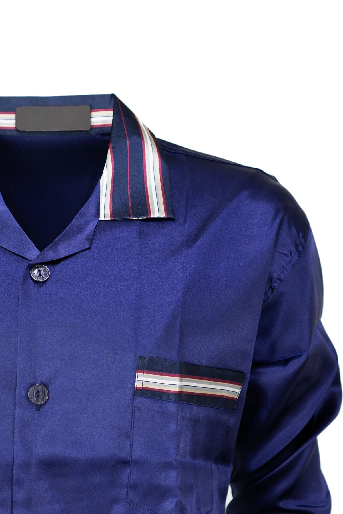 Erkek Klasik Model Pijama Takımı Premium ipeksi Saten Kumaş Çizgili Şortlu Cepli Tam Kalıp